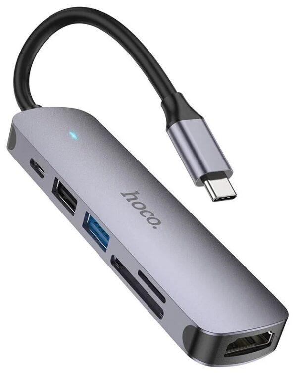 Мультипорт Hoco HB28 Type-C to 1xUSB 3.0 1xUSB 2.0 HDMI MicroSD SD Type-C